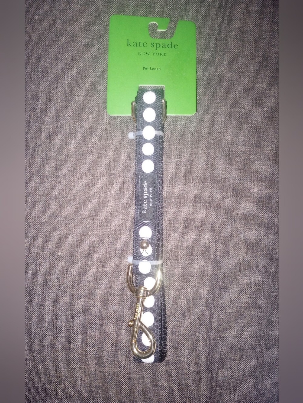 kate spade Black and White Polka Dot Dog Leash with Gold Hardware